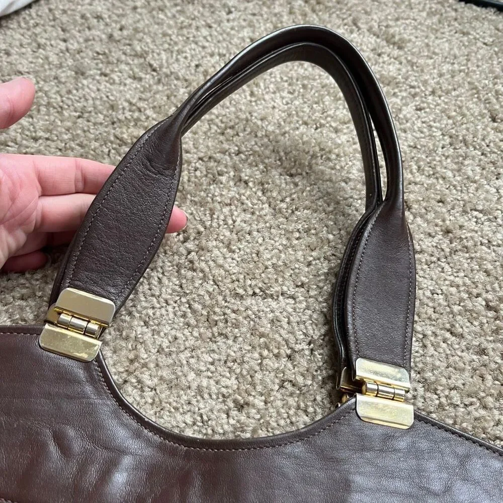VTG 60s 70s Groskopf’s Brown Leather Top Handle Satchel Bag - Picture 6 of 16